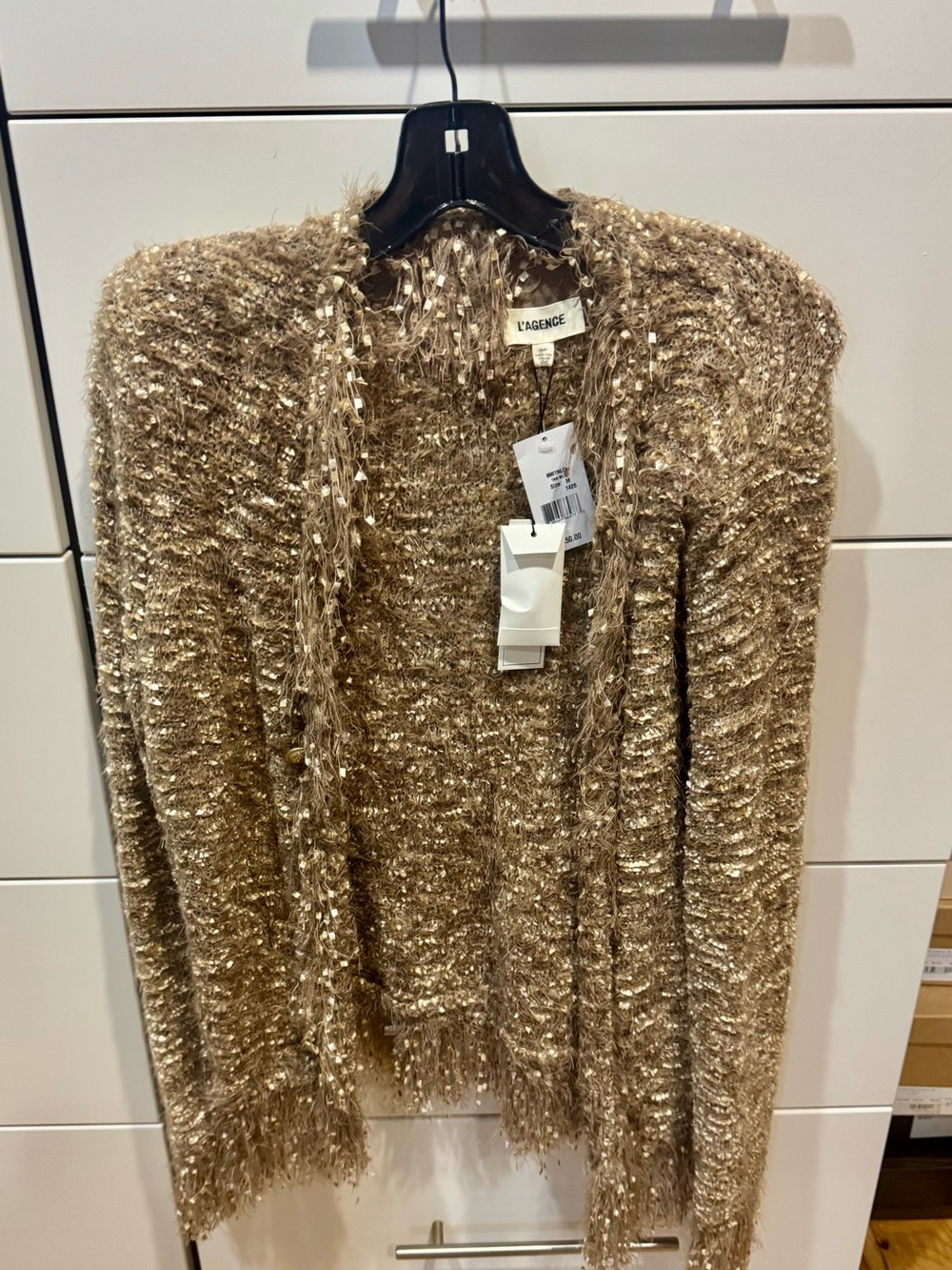 L'AGENCE Shimmery Gold Open-Front Cardigan